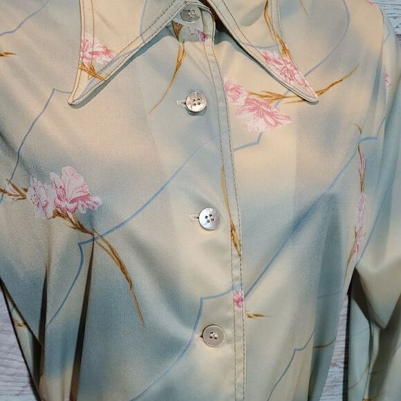Vintage Tie Dye Floral Print Dagger Collar Blouse Sz M - Picture 5 of 8